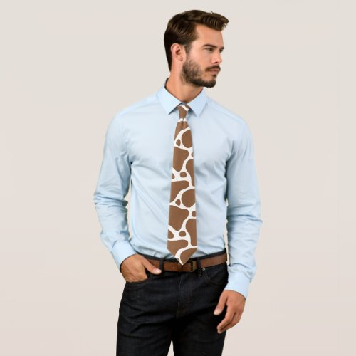 Brown and white abstract giraffe pattern neck tie