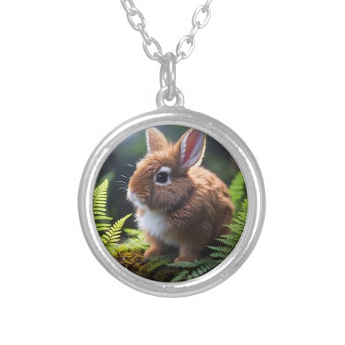 Brown And White Baby Dwarf Bunny Pendant Necklace