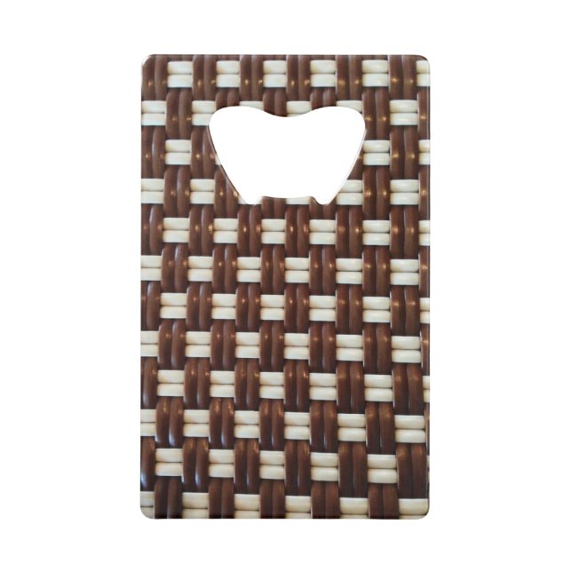 Brown and White Basket Weave Credit Card Bottle Opener (Front)