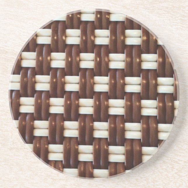 Brown and White Basket Weave Sandstone Coaster (Front)