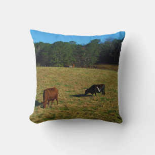 Brown and white & black longhorn steer throw pillow