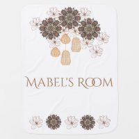 Brown and White Boho Floral Girl's Monogram  Baby Blanket