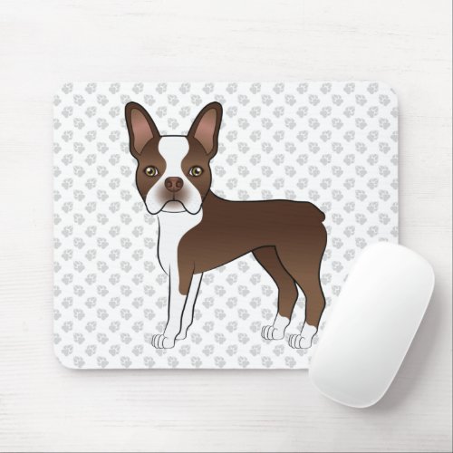 Brown And White Boston Terrier Cartoon Dog  Paws Mouse Pad