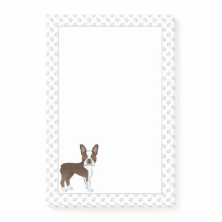 Brown And White Boston Terrier Cartoon Dog &amp; Paws Post-it Notes