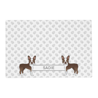 Brown And White Boston Terrier Cartoon Dogs &amp; Name Placemat
