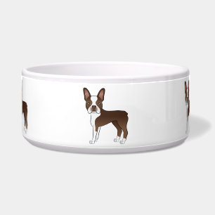 Brown And White Boston Terrier Cute Cartoon Dogs Bowl
