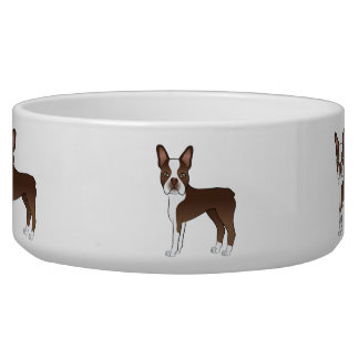 Brown And White Boston Terrier Cute Cartoon Dogs Bowl