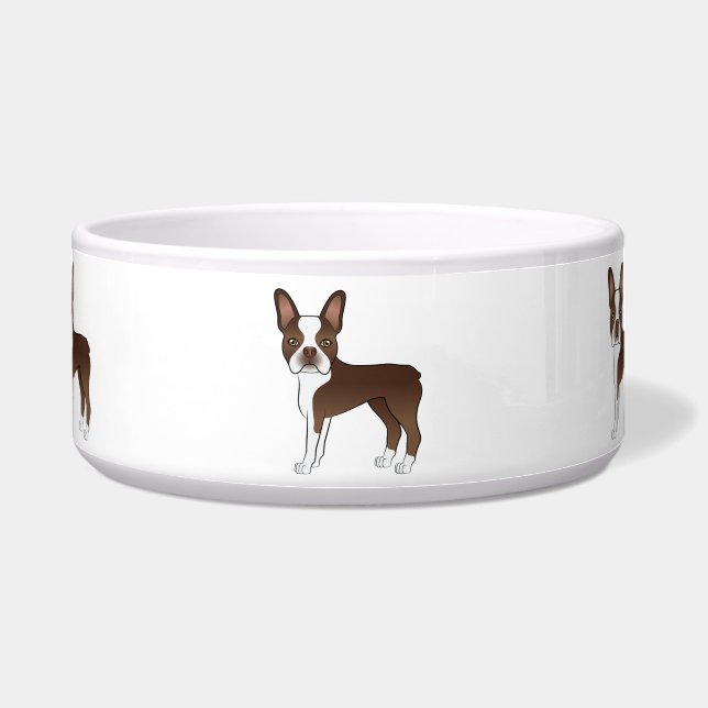 Brown And White Boston Terrier Cute Cartoon Dogs Bowl (Front)