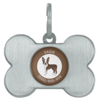 Brown And White Boston Terrier Dog Illustration Pet ID Tag
