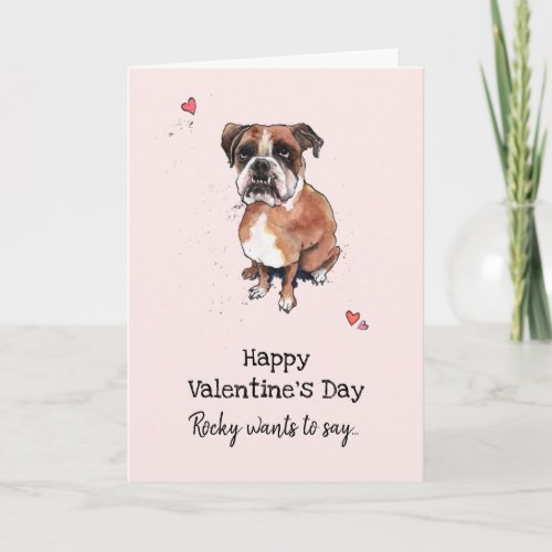 Brown and white Boxer dog Valentines day Card