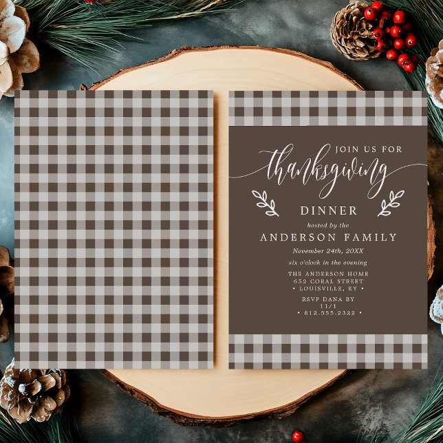 Brown And White Buffalo Check Thanksgiving Dinner Invitation (Creator Uploaded)