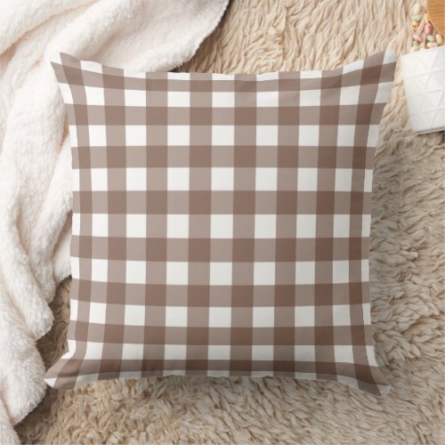 Brown and White Buffalo Plaid Check Gingham Long T Throw Pillow