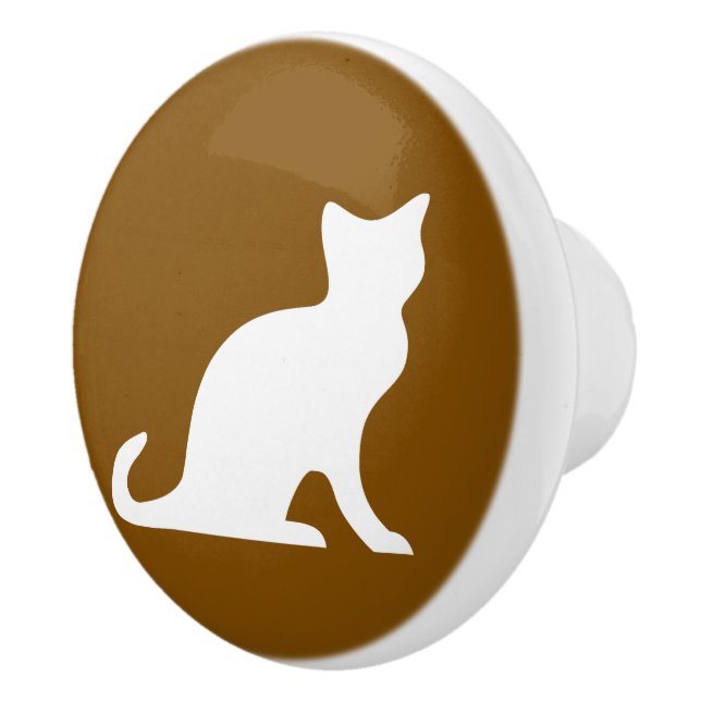 Brown and white cat silhouette custom  ceramic knob (Right)