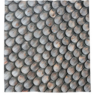 Brown and white ceramic tile shower curtain