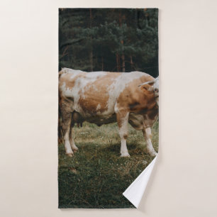 BROWN AND WHITE CHAINED COW BATH TOWEL