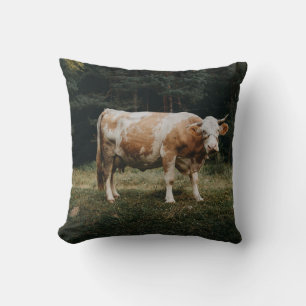 BROWN AND WHITE CHAINED COW THROW PILLOW