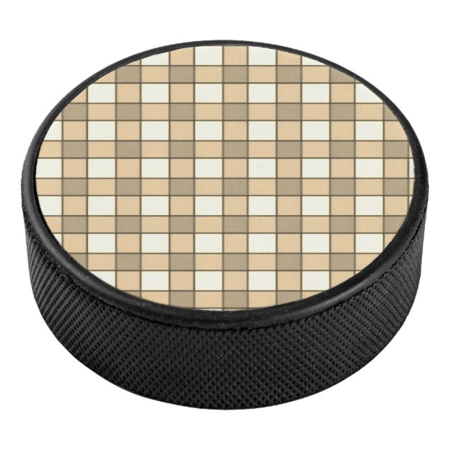 Brown and white check blocks hockey puck (3/4)