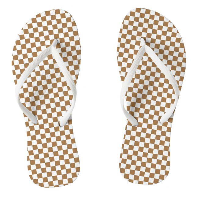 Brown and White Checkered Flip Flops (Footbed)