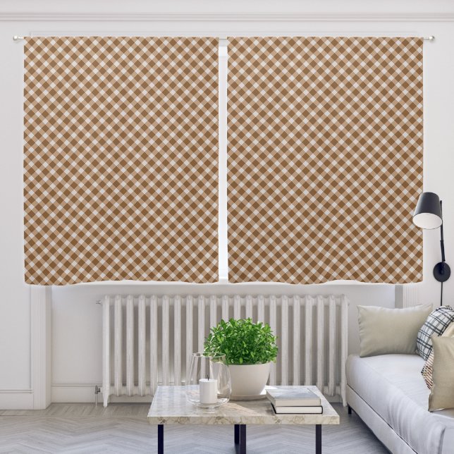 Brown and White Checkered Pattern Blackout Curtains (Living Room)