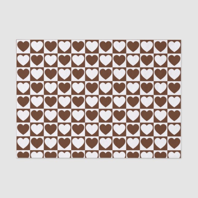 Brown and White Checkered Pattern With Hearts Tissue Paper (Front)