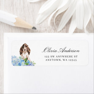Brown and White Cocker Spaniel Blue Hydrangea Label