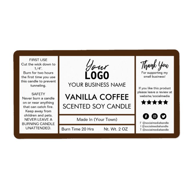 Brown And White Coffee Scented Soy Candle Label (Front)