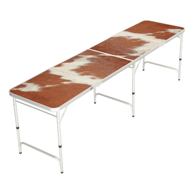 Brown and white cow fur texture beer pong table (Angled)