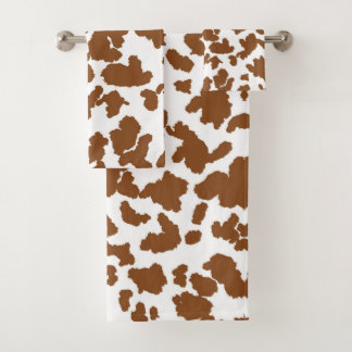 Brown And White Cow Hide Fur Pattern Bath Towel Set