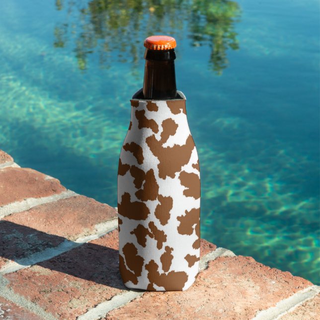 Brown And White Cow Hide Fur Pattern  Bottle Cooler (In Situ Pool)