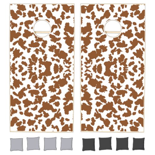 Brown And White Cow Hide Fur Pattern  Cornhole Set