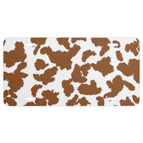 Brown And White Cow Hide Fur Pattern License Plate