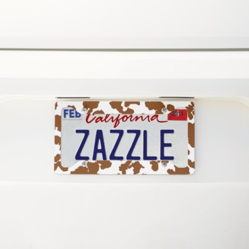 Brown And White Cow Hide Fur Pattern License Plate Frame