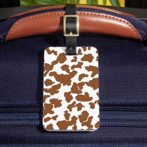 Brown And White Cow Hide Fur Pattern Luggage Tag