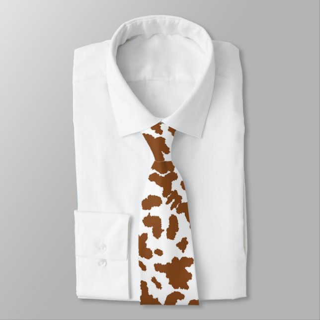 Brown And White Cow Hide Fur Pattern Neck Tie (Tied)