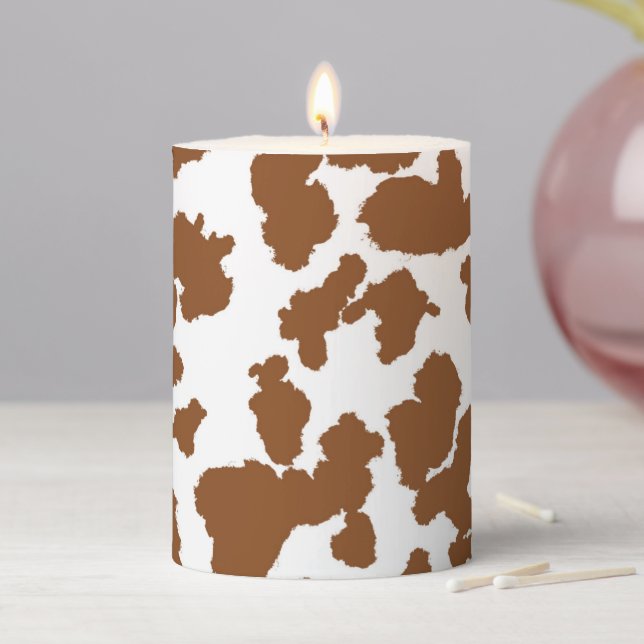 Brown And White Cow Hide Fur Pattern Pillar Candle (In Situ)