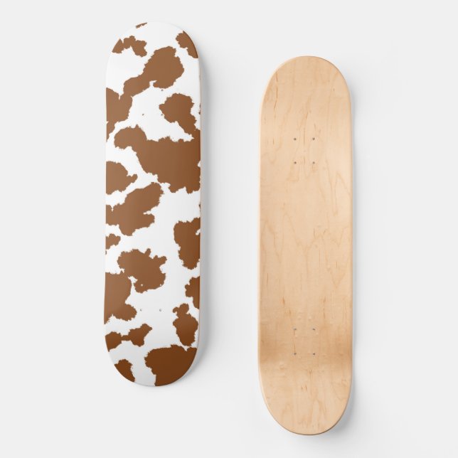 Brown And White Cow Hide Fur Pattern  Skateboard (Front)