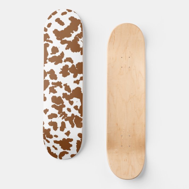 Brown And White Cow Hide Fur Pattern  Skateboard (Front)