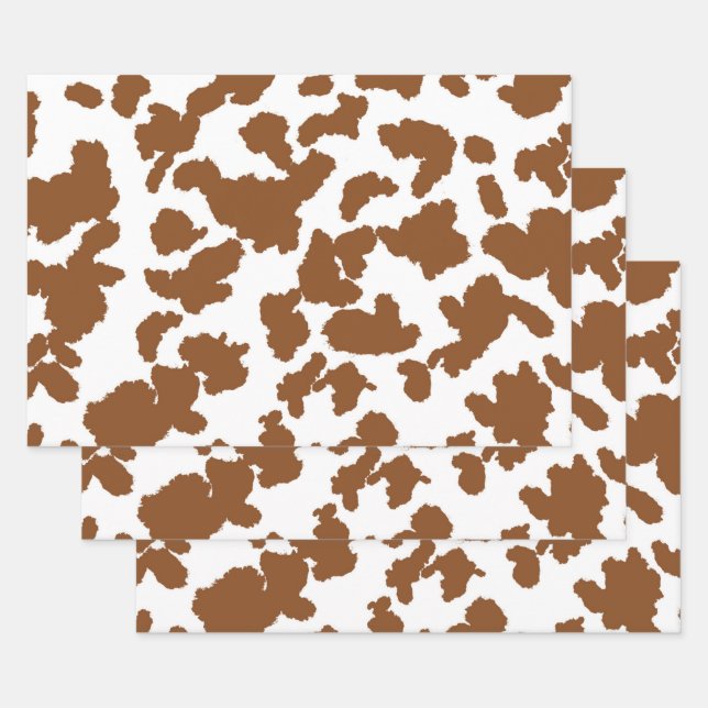 Brown And White Cow Hide Fur Pattern  Wrapping Paper Sheets (Set)