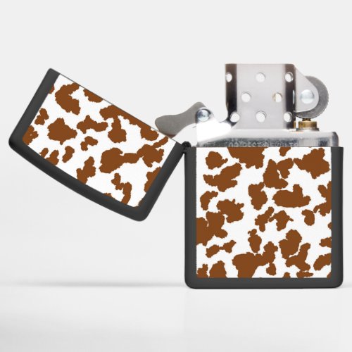 Brown And White Cow Hide Fur Pattern Zippo Lighter