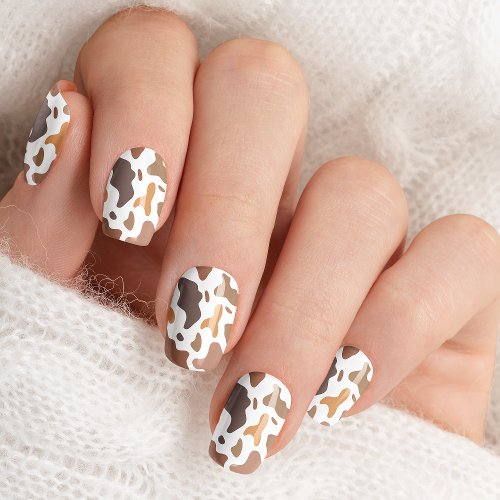 Brown And White Cow Print Cute Trendy Minx Nail Art