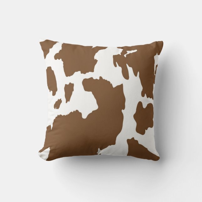 Brown and White Cow Print Throw Pillow (Front)