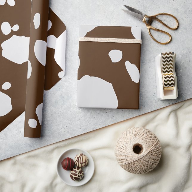 Brown And White Cow Spots Animal Print Wrapping Paper (Crafts)