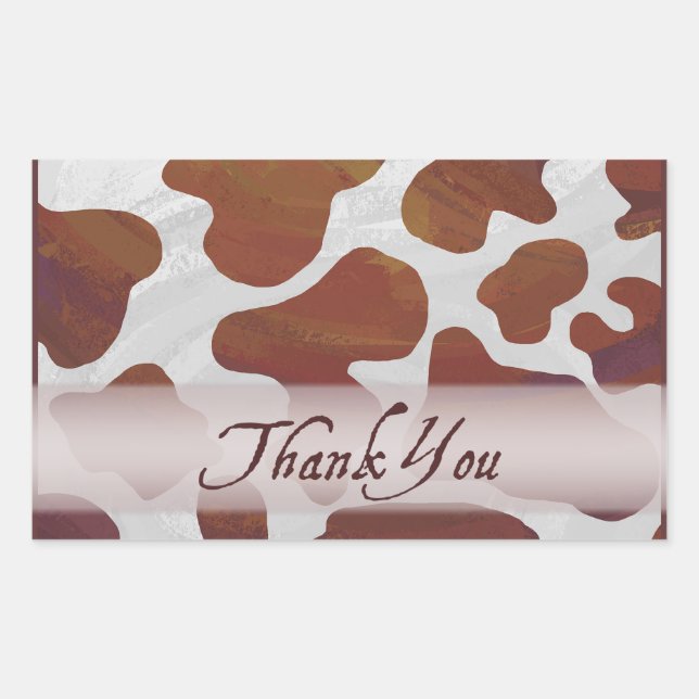 Brown and White Cow Spots Thank You Rectangular Sticker (Front)