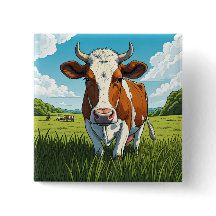Brown and white Cow standing in a field of grass
