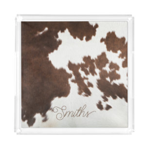 Brown and White Cowhide Acrylic Tray