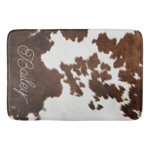 Brown and White Cowhide Bath Mat