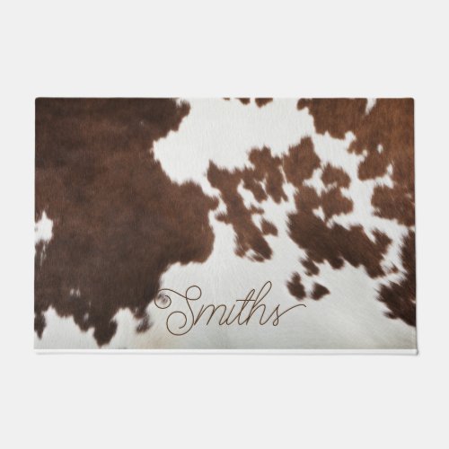 Brown and White Cowhide Doormat