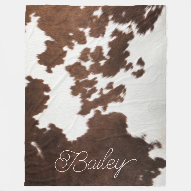 Brown and White Cowhide Fleece Blanket (Front)