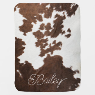 Brown and White Cowhide Fleece Blanket