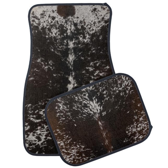 Brown and White Cowhide Print Car Mat (Set)